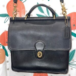 Coach Black Leather Satchel with Gold Accents Willis Bag Vintage